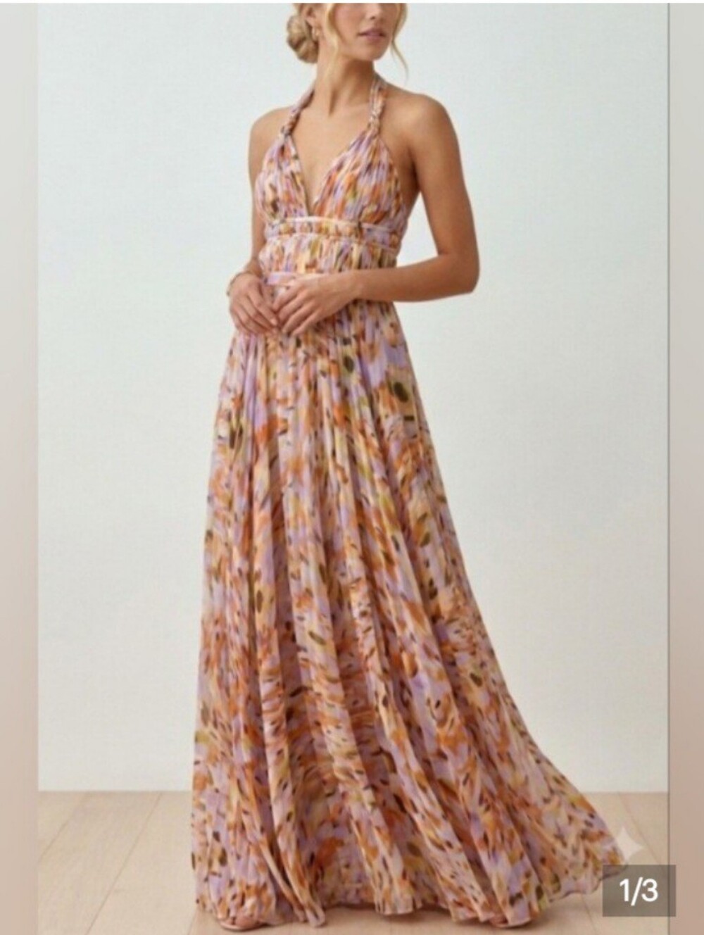 AMUR Neve Pleated Chiffon Maxi Dress Pebble Beach -Size 6 - Picture 4 of 4